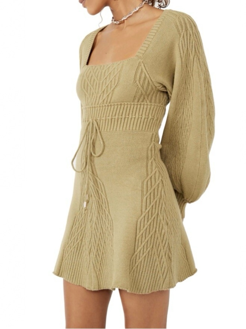 Free People Emmaline Mini Sweater Dress Womens Small NWT Cutout Puff Sleeve